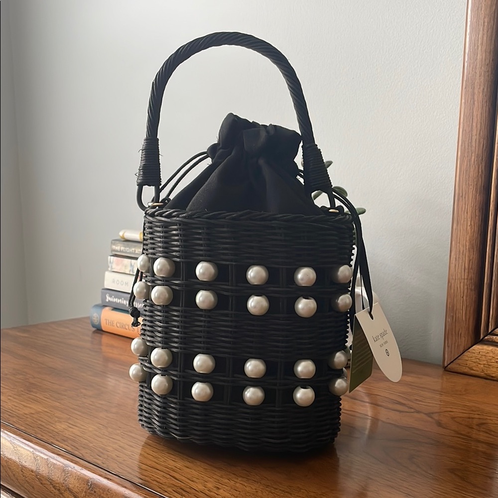 NWT Kate Spade NY x Target Black Woven Bucket Bag with Pearls